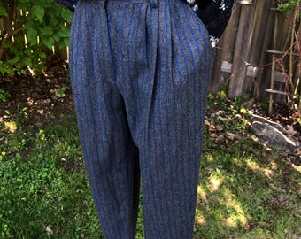 1980s Benetton pleated pants/blue and grey striped pants/streetwear/workwear/formal wear