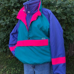 Vintage ski jacket/Etirel jacket/streetwear/winter jacket/pink, purple and blue/eighties ski jacket/vintage ski
