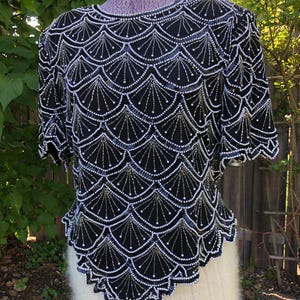 Haut perlé des années 80/90/Laurence Kazar New York/tenue de cérémonie/fabriqué en Inde/esthétique des années 90/top perlé/perles/perles/paillettes