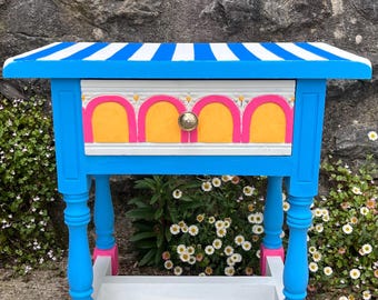 Hand-painted side table | Colorful nightstand | Unique piece of furniture