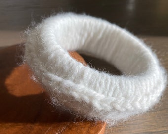 Crochet Bangle Wool Bracelet Soft Handmade Winter White Bracelet