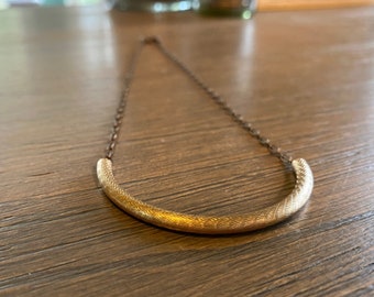 Curved Bar Necklace Vintage Necklace Brass Noodle Necklace Everyday Necklace Simple Necklace Handcrafted Necklace Layering Necklace OOAK