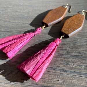 Raffia Earrings Tassel Earrings Vintage Wood Earrings Bohemian Earrings Statement Earrings Hippie Bead Earrings Beachy Boho Earrings