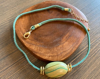 Suede Necklace Vintage Necklace Wood Bead Necklace Cluster Necklace Hippie Necklace Handmade Necklace Boho Necklace Leather Necklace OOAK