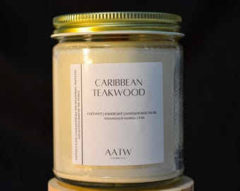 Teakwood Mahogany Candle – Caribbean Teakwood Soy Candle, Warm Wood Luxury Scent