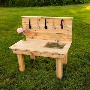 Cedar Mud Kitchen | Handmade Mud Kitchen for Kids | Sensory Table | Outdoor Pretend Kitchen Working Sink | Montessori Kids | Backyard Toy