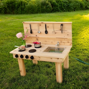Cedar Mud Kitchen | Handmade Mud Kitchen for Kids | Sensory Table | Outdoor Pretend Kitchen Working Sink | Montessori Kids | Backyard Toy