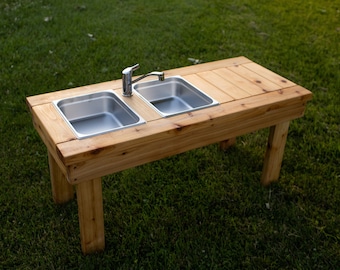 Simple Mud Kitchen | Outdoor Pretend Kitchen with Working Sink | Montessori Kids Kitchen | Backyard Wooden Toy | Sensory Table | Waldorf