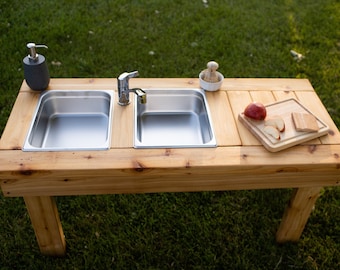 Simple Mud Kitchen | Outdoor Pretend Kitchen with Working Sink | Montessori Kids Kitchen | Backyard Wooden Toy | Sensory Table | Waldorf