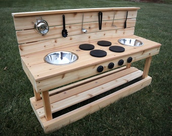 Large Outdoor Mud Kitchen | Cedar Play Kitchen for Toddlers and Kids | Handmade in Canada