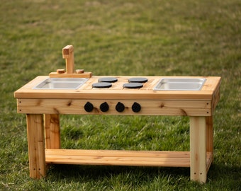 Centered Simple Mud Kitchen | Outdoor Pretend Kitchen | Montessori Kids Kitchen | Backyard Wooden Toy | Sensory Table | Wooden Play Kitchen