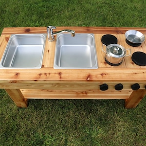 Simple Mud Kitchen with Shelf | Outdoor Pretend Kitchen with Working Sink | Montessori Kids Kitchen | Backyard Wooden Toy | Sensory Table |