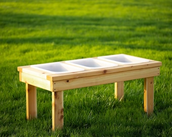 Weatherproof Triple Bin Indoor/Outdoor Sensory Table | Handmade in Canada | Cedar Table for Toddlers and Kids  | Learning Table