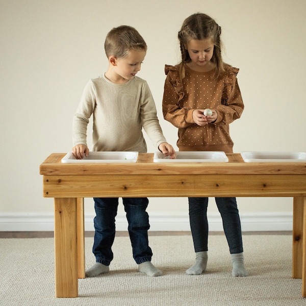 Triple Bin Indoor/Outdoor Sensory Table | Handmade in Canada | Cedar Table for Toddlers and Kids  | Learning Table | Kids Christmas Gift