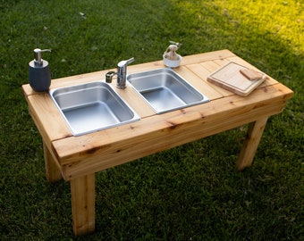 Simple Mud Kitchen | Outdoor Pretend Kitchen with Working Sink | Montessori Kids Kitchen | Backyard Wooden Toy | Sensory Table | Waldorf