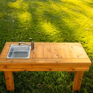 One Sink Simple Mud Kitchen | Outdoor Pretend Kitchen with Working Sink | Montessori Kids Kitchen | Backyard Wooden Toy | Sensory Table |