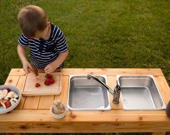 Simple Mud Kitchen | Outdoor Pretend Kitchen with Working Sink | Montessori Kids Kitchen | Backyard Wooden Toy | Sensory Table |