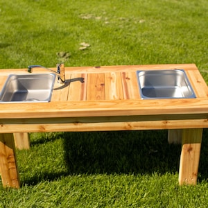 Centered Simple Mud Kitchen | Outdoor Pretend Kitchen & Working Sink | Montessori Kids | Backyard Wooden Toy | Sensory Table | Waldorf