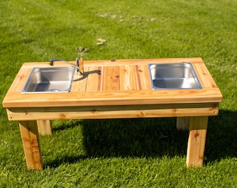 Centered Simple Mud Kitchen | Outdoor Pretend Kitchen & Working Sink | Montessori Kids | Backyard Wooden Toy | Sensory Table | Waldorf