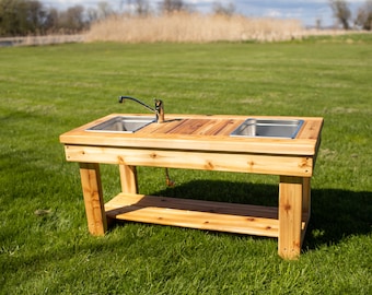 Centered Simple Mud Kitchen | Outdoor Pretend Kitchen | Montessori Kids Kitchen | Backyard Wooden Toy | Sensory Table | Wooden Play Kitchen