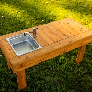One Sink Simple Mud Kitchen | Outdoor Pretend Kitchen with Working Sink | Montessori Kids Kitchen | Backyard Wooden Toy | Sensory Table |