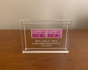 Personalized Commemorative Vintage Stamp Display for Veterans, Military, Armed Forces with Gift Box