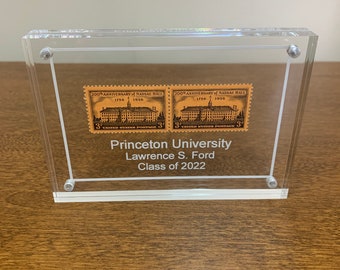 Personalized Princeton University Vintage Stamp Display for Alumni and Graduates. Depicts Nassau Hall. Includes Gift Box