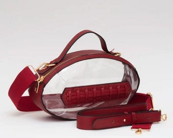 Burgundy Football Stadium Purse Clear Vegan Leather Crossbody Game Day Custom Vinyl, Decals, Personalization