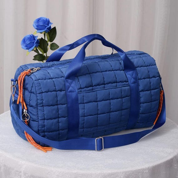 Royal Blue Quilted Puffer Weekender Bag, Travel Duffel Tote DIY for Embroidery, or Personalization