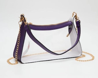 Clear Satchel Crossbody Bag, Gold Chain Strap, Stadium Approved Purse