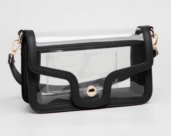 Bolso transparente negro con forma de balón de fútbol, apto para estadios. Manualidades para el día del partido, vinilos personalizados, calcomanías y personalización.