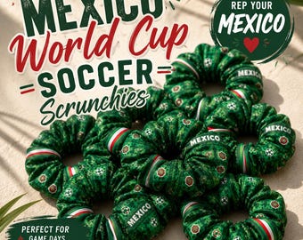 Conjunto de coleteros de fútbol de México / Coleteros verdes de fútbol / Goma para el cabello inspirada en la Copa Mundial / Sujetador de coleta para el día del partido / Regalo de fútbol mexicano