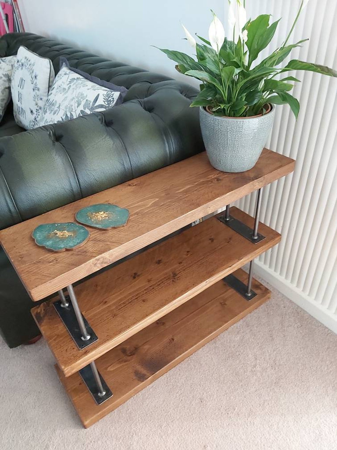 Rustic Industrial Sofa Side TableRustic Wood Shelfs Sofa Etsy