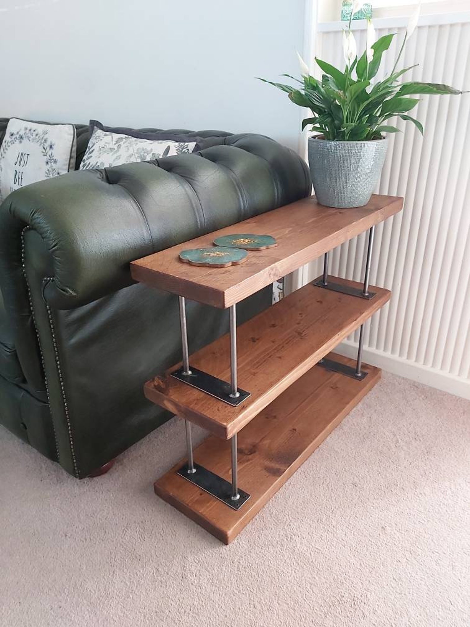 Rustic Industrial Sofa Side TableRustic Wood Shelfs Sofa Etsy