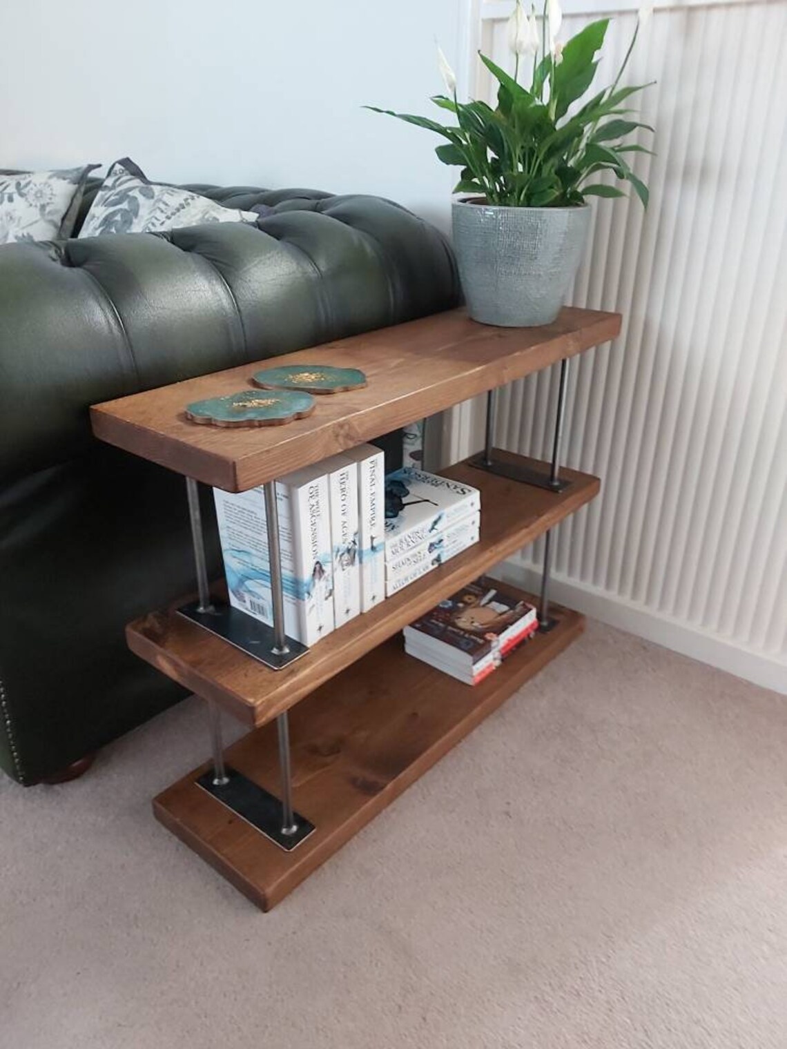 Rustic Industrial Sofa Side TableRustic Wood Shelfs Sofa Etsy
