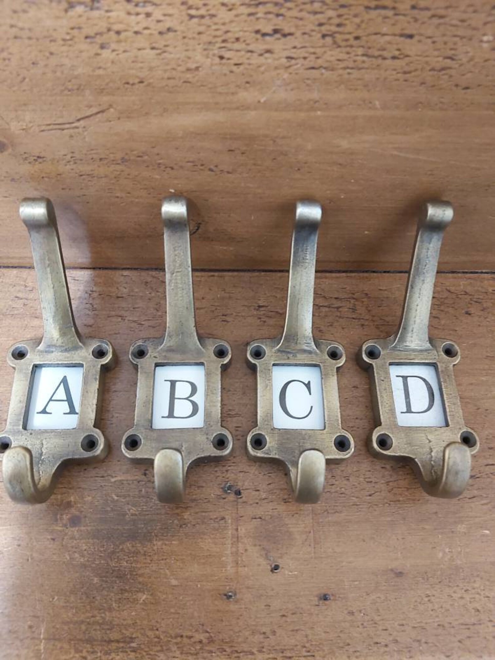 Antique Brass Metal School Coat Hooks Ceramic Letter Tiles Etsy