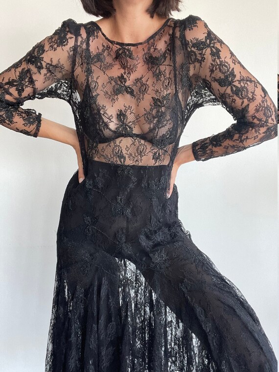 Vintage 50s Black Lace Flapper Dress 