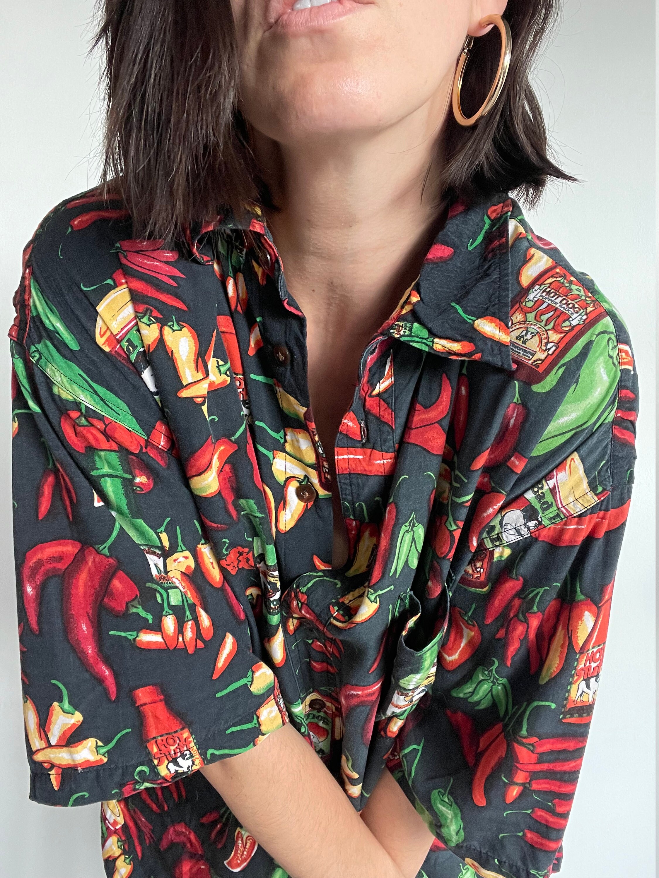 Vintage men's funny button up shirt hot pepper jalapeño Etsy