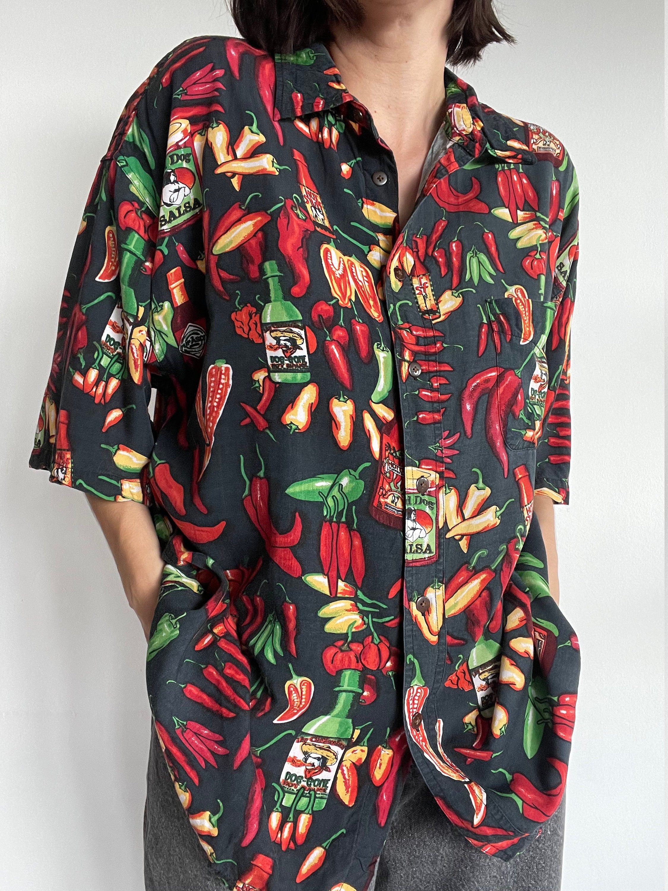 Vintage men's funny button up shirt hot pepper jalapeño Etsy