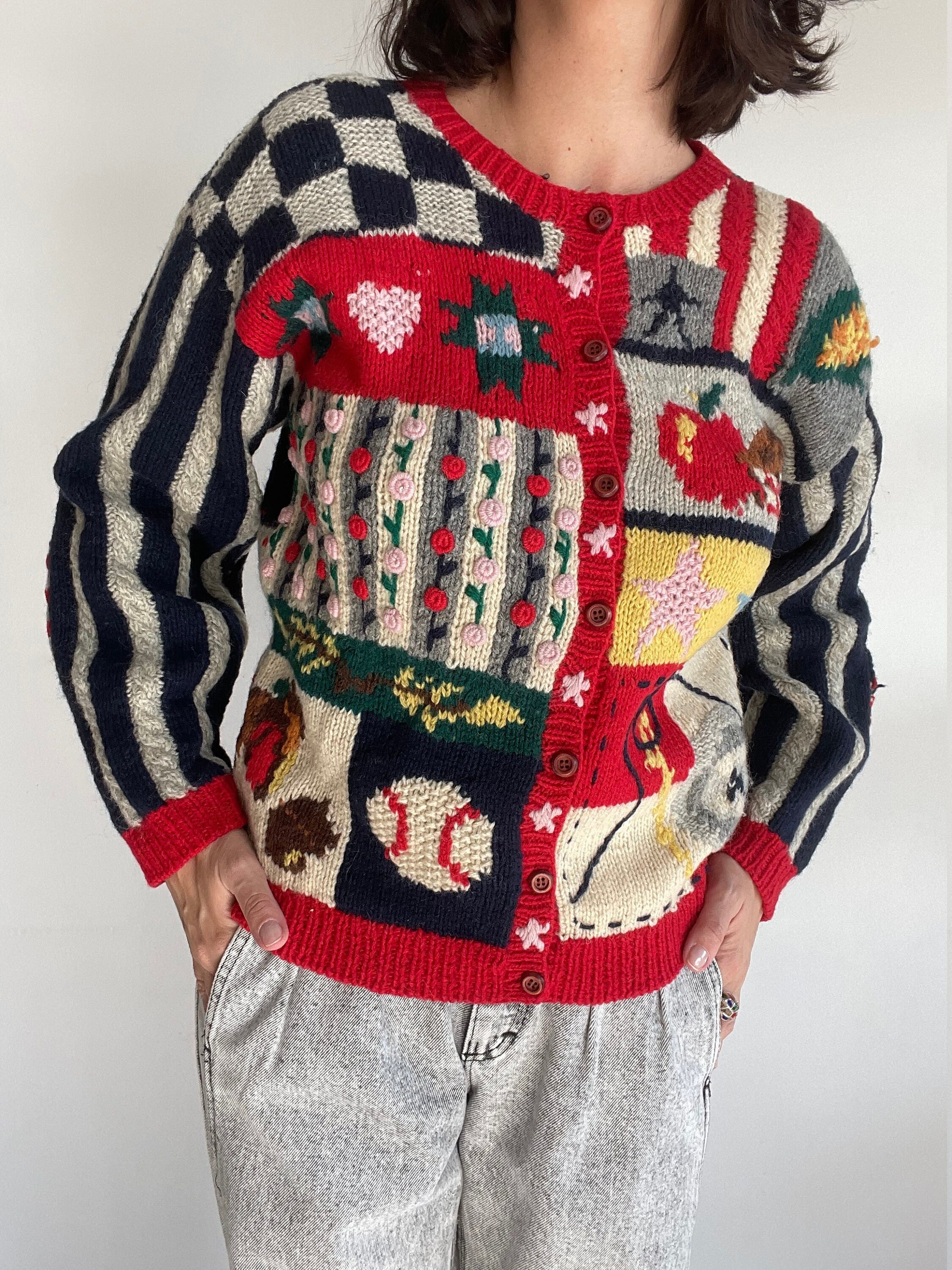 100% Wool Cardigan Hand Knit 