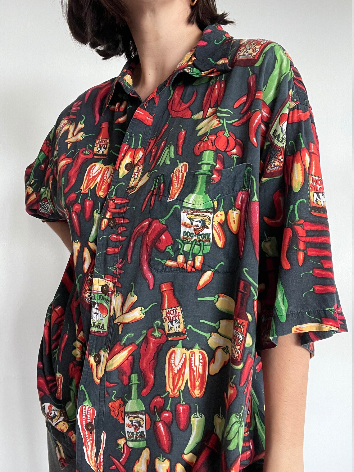 Vintage men's funny button up shirt hot pepper jalapeño Etsy