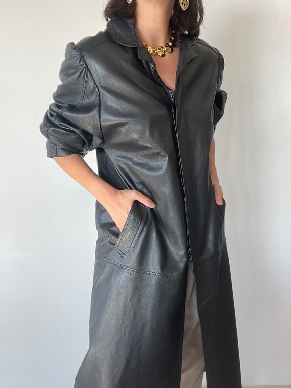 Vintage soft lamb leather trench coat with puffy slee… - Gem