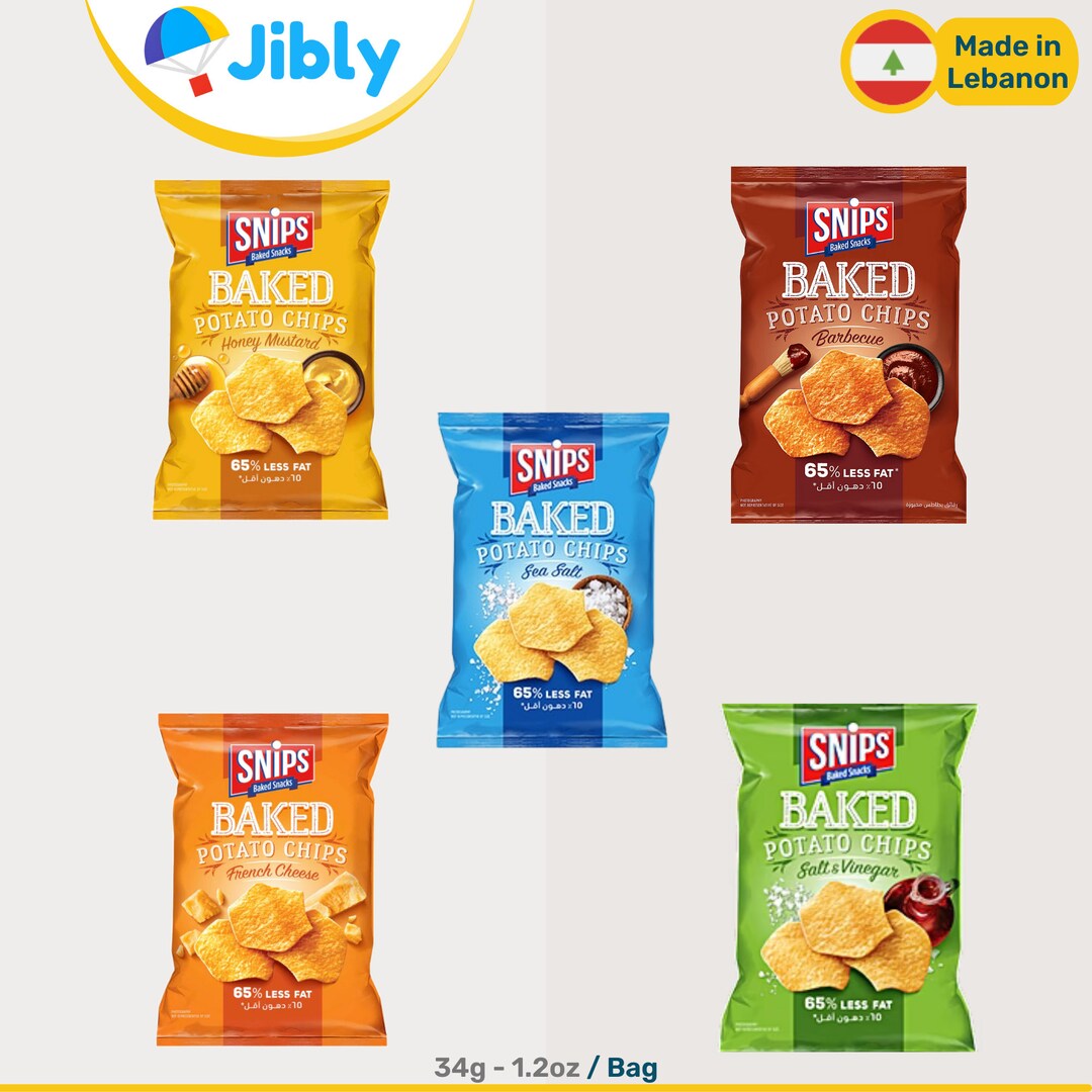 Lebanese Snips Baked Chips Five Flavors Less Fat Salty Snacks 34g Bags