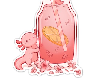 Vinyl Axolotl Sticker, Kawaii Sticker, Cute Animal Sticker, Water Bottle Sticker, Pink Axolotl Sticker, Cute Animal Stickers, Tumbler Decal