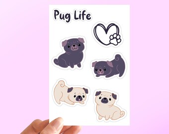 Pug Sticker Sheet, Pug Dog Stickers, Scrapbook Stickers, Journal Stickers, Planner Stickers, Dog Mom Gift, Best Friend Gift, Dog Lover Gift