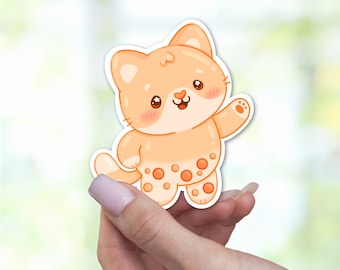 Cute Bubble Tea Cat Sticker, Gift for Cat Lover, Cat Laptop Sticker, Cat Sticker For Water Bottle, Kawaii Sticker, Best Friend Gift, Kawaii