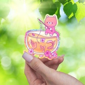 Kawaii Sakura Cat Glitter Sticker, Cat Mom Sticker, Sticker Kawaii, Holographic Sticker Kawaii, Cat Lover Sticker, Cherry Blossom Sticker