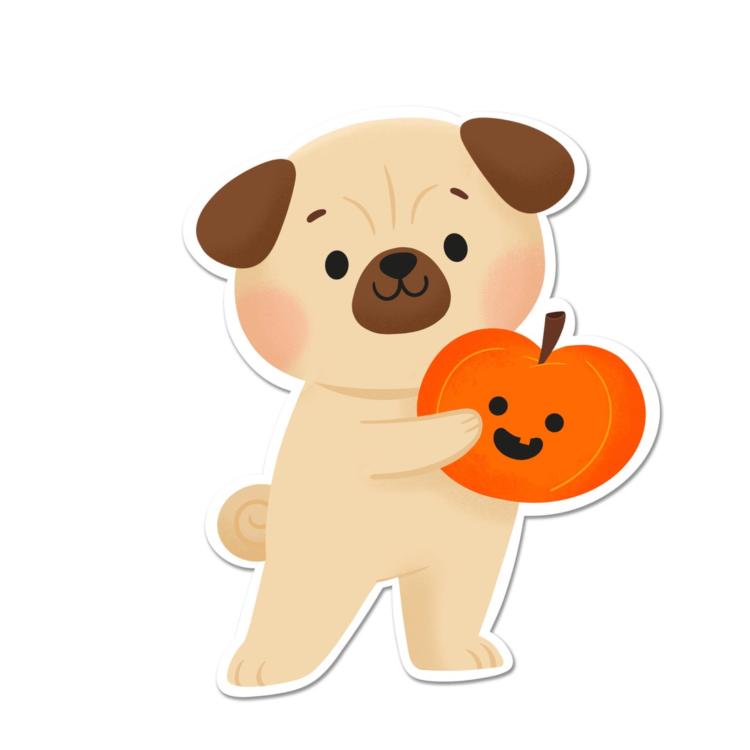 Pumpkin Pug Sticker, Halloween Dog Sticker, Pug Sticker, Autumn, Fall ...