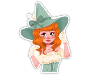 Elegant Witch Sticker, Cute Witch Sticker, Victorian Witch Decal, Witch Autumn Vinyl, Cute Halloween Sticker, Halloween Witch Sticker