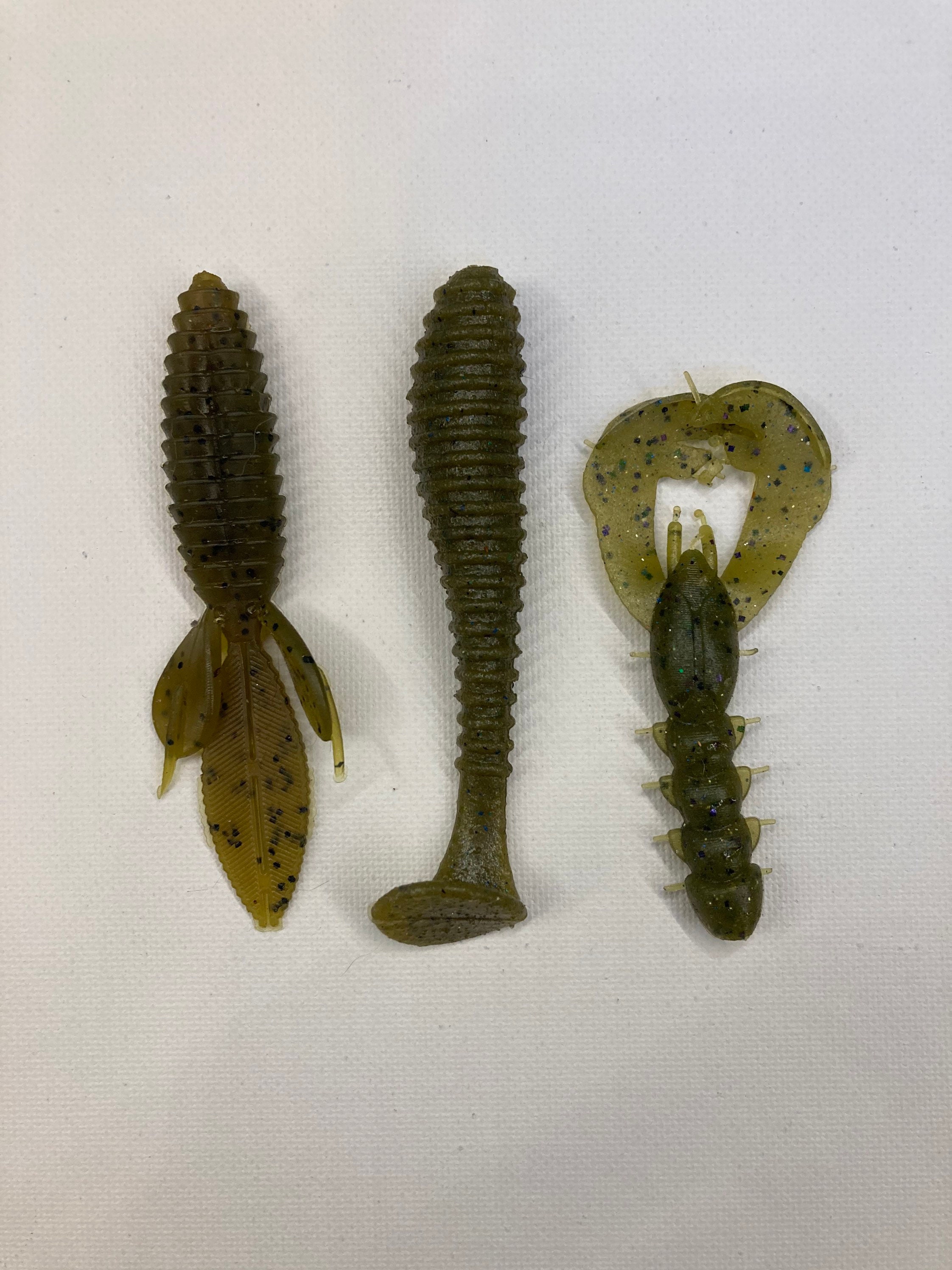 Soft Plastic Lures, Set of Three, Green, Crawdad, Fish , and a Bug -   Canada